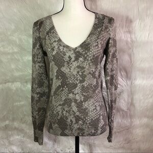 Express Snake Print Silver Metallic Thread V Neck Top